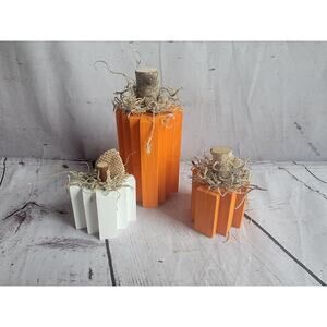 Rustic Wooden Handpaint Handmade Pumpkins Set Of 3 Fall Halloween Decor Lot 1